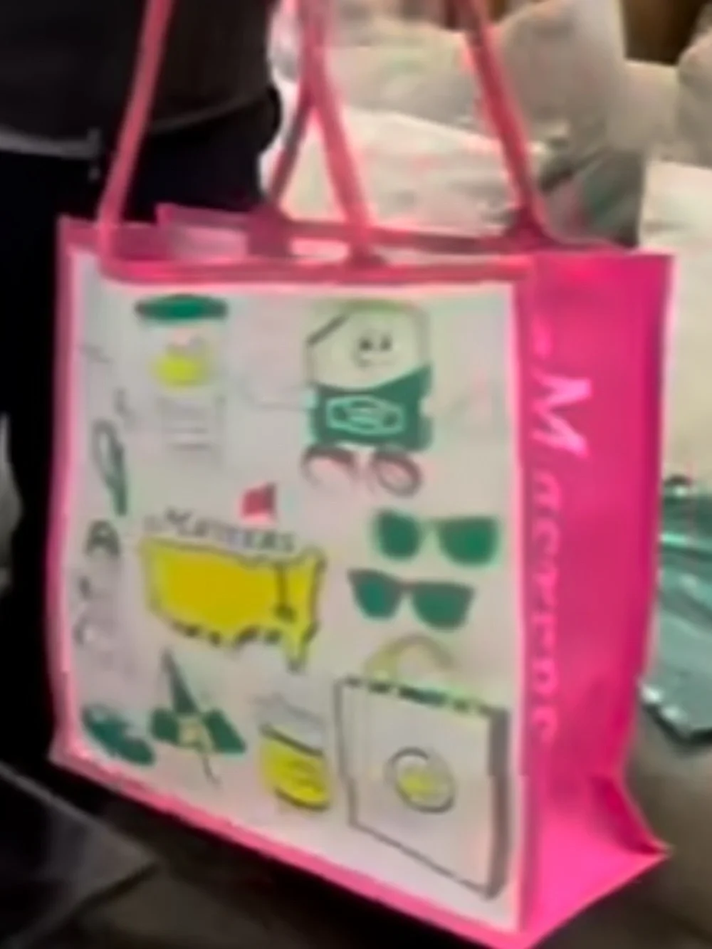 Masters Tote Bag with Pink Trim and Green/Yellow Graphics